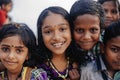 Smiling indian children on Varkala during puja ceremony