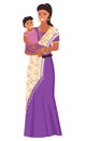 Indian Mother in Sari with Daughter, India Vector