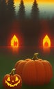 Smiling Jack o`lantern - Halloween landcsape Royalty Free Stock Photo