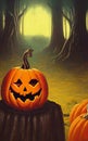 Smiling Jack o`lantern - Halloween landcsape Royalty Free Stock Photo