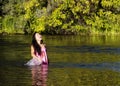 Smiling Japanese American Woman Standing In River Royalty Free Stock Photo