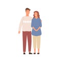 Smiling jewish couple standing together vector flat illustration. Happy family hugging having positive emotion isolated