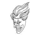 A smiling joker mask with clown hair, a mystical character, the concept of a stand-up comedian