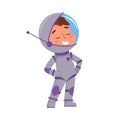 Smiling Kid Astronaut in Outer Space Suit, Cute Boy Playing Astronauts, Space Tourist Character Cartoon Style Vector Royalty Free Stock Photo
