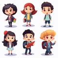 Smiling kids character in flat design style isolated. Diversity children cartoon. Smiling school children boys and girls with Royalty Free Stock Photo