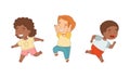 Smiling kids running set. Children sports activity cartoon vector illustration Royalty Free Stock Photo