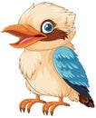 A smiling Kookaburra bird, native to Australia, is isolated on a white background in a vector cartoon illustration style