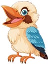 A smiling Kookaburra bird, native to Australia, is isolated on a white background in a vector cartoon illustration style