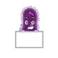 Smiling lactobacillus rhamnosus bacteria cartoon design style has a board