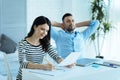 Smiling lady working on documents at office Royalty Free Stock Photo