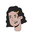 Smiling latina girl wavy bob with hair clip 2D linear cartoon character head