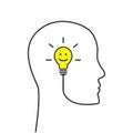 Smiling lightbulb with head silhouette concept
