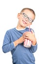 Smiling little boy with eyeglasses isolated on white Royalty Free Stock Photo