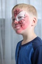 Smiling Little boy with spider web painted on the face Royalty Free Stock Photo