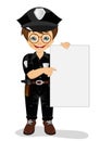 Smiling little boy wearing police uniform holding a blank board Royalty Free Stock Photo