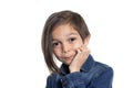 Smiling little boy on white background Royalty Free Stock Photo