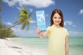 Smiling little girl with airplane ticket Royalty Free Stock Photo