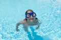 Little girl with blue diving glasses in an outdoor pool Royalty Free Stock Photo