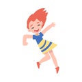 Smiling Little Girl Happily Jumping, Cute Happy Kid in Dress Having Fun Cartoon Style Vector Illustration