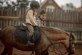 Horseback riding little girl on pony Royalty Free Stock Photo