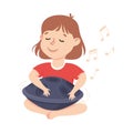 Smiling Little Girl Playing Hang or Handpan Musical Instrument Performing on Stage Vector Illustration