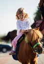 Smiling little girl on a pony Royalty Free Stock Photo