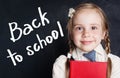 Smiling little girl student. Back to school banner Royalty Free Stock Photo