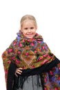 A smiling little girl in traditional Russian kerchief Royalty Free Stock Photo