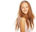 Smiling little girl on white background in studio Royalty Free Stock Photo