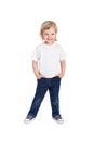 Smiling little girl in white t-shirt isolated on a white Royalty Free Stock Photo