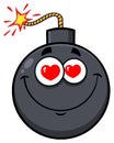 Smiling Love Bomb Face Cartoon Mascot Character With Hearts Eyes