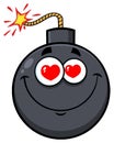 Smiling Love Bomb Face Cartoon Mascot Character With Hearts Eyes.