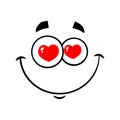 Smiling Love Cartoon Funny Face With Hearts Eyes Expression.