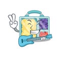 Smiling lunch box character shape isolated with guitar