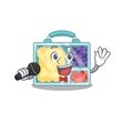 Smiling lunch box character singing shape isolated