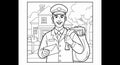 Smiling mailman in uniform holds letters and a mailbag in front of a suburban house, representing dependable postal service Royalty Free Stock Photo