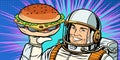 Smiling male astronaut presents Burger