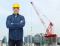 Smiling male builder or manual worker in helmet Royalty Free Stock Photo