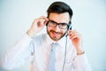 Smiling male call center operator Royalty Free Stock Photo