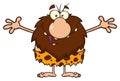 Smiling Male Caveman Cartoon Mascot Character With Open Arms For A Hug