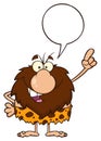 Smiling Male Caveman Cartoon Mascot Character Pointing With Speech Bubble