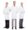 Smiling male doctors in white coats