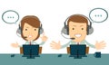 Smiling male and female operator with headset working at call center. Royalty Free Stock Photo