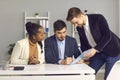 Financial advisor and biracial family couple signing contract agreement Royalty Free Stock Photo