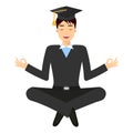 Smiling male in graduation cup, yoga pose