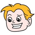 A smiling male head with friendly yellow hair. carton emoticon. doodle icon drawing