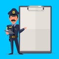 Smiling male police officer with report paper. character design Royalty Free Stock Photo