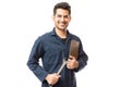 Smiling Male Repairman Holding Wrench And Clipboard Royalty Free Stock Photo