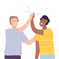 Smiling Male Sliding Hands as High Five Gesture Vector Illustration