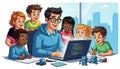 Teacher guiding children in coding class. Royalty Free Stock Photo